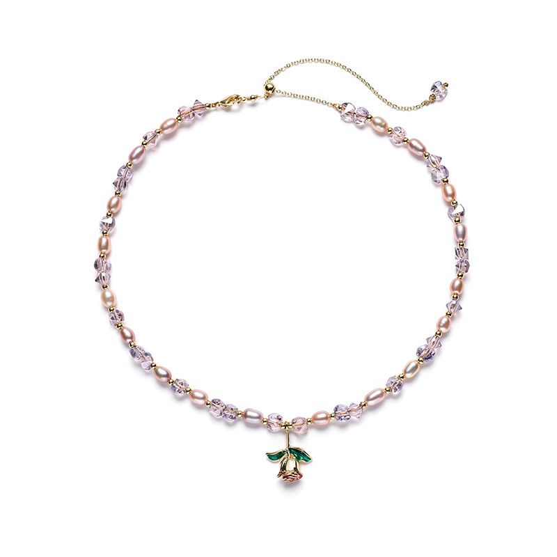 Freshwater Pearl Necklace, Rose Design, Best Friend Gift Accessories, Short Collarbone Chain, Internet Famous Flower_ipsvogv.com