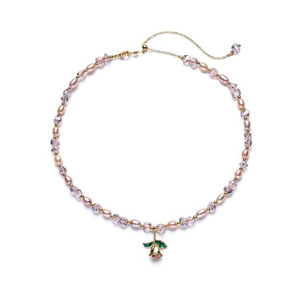 Freshwater Pearl Necklace, Rose Design, Best Friend Gift Accessories, Short Collarbone Chain, Internet Famous Flower_ipsvogv.com