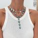 Ethnic Style Turquoise Cross Bead Necklace, Heart-shaped Bow Pendant, Collarbone Chain_ipsvogv.com