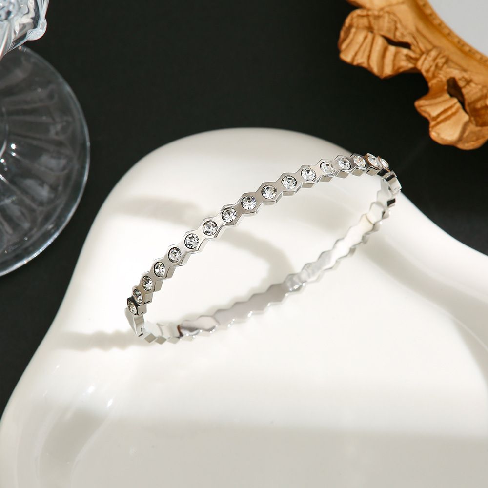 Fashionable Titanium Steel Honeycomb Full Diamond Non Fading Bracelet, Simple Women's Slim Version, Versatile Anti_ipsvogv.com