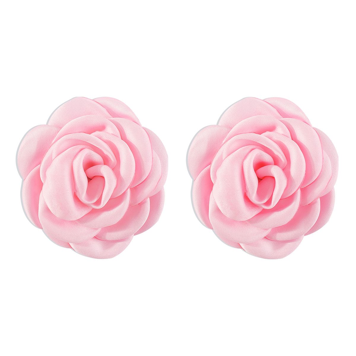 E11632 Fashion Macaron Rose Elegant and Sweet Camellia Fabric Earrings_ipsvogv.com