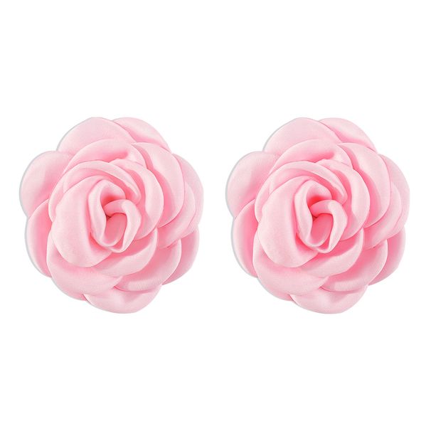 E11632 Fashion Macaron Rose Elegant and Sweet Camellia Fabric Earrings_ipsvogv.com
