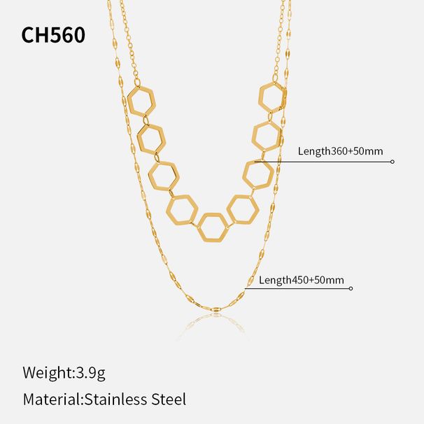 French Retro Geometric Necklace - Gold Plated Stainless Steel Clavicle Chain (Hip Hop Style)_ipsvogv.com