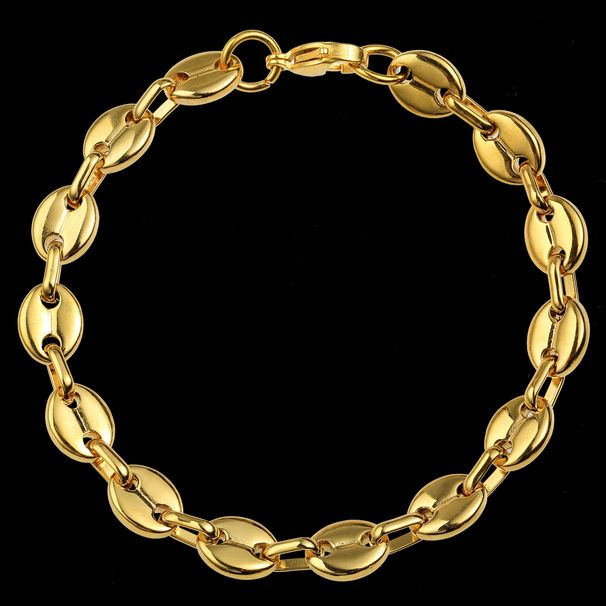 Hip Hop Men's Stainless Steel Pig Nose Simple Metal Ins Coffee Bean Bracelet Jewelry_ipsvogv.com
