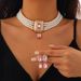 Light Luxury Square Full Diamond Choker Pearl Bead Collarbone Necklace_ipsvogv.com