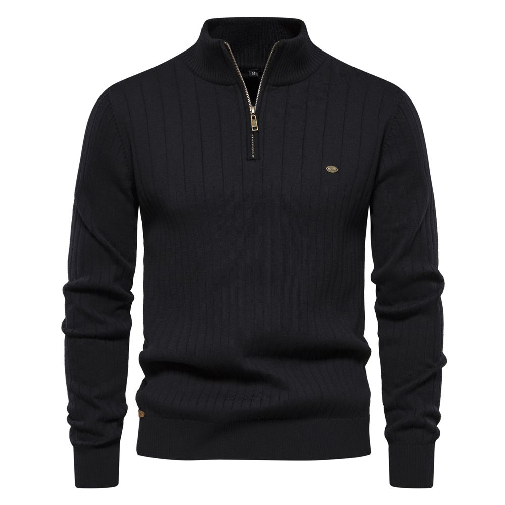 Man's clothing Stand collar men's sweater half zip solid color sweater quality men's wear_ipsvogv.com