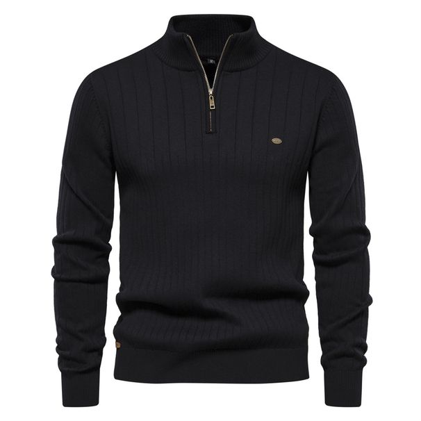 Man's clothing Stand collar men's sweater half zip solid color sweater quality men's wear_ipsvogv.com