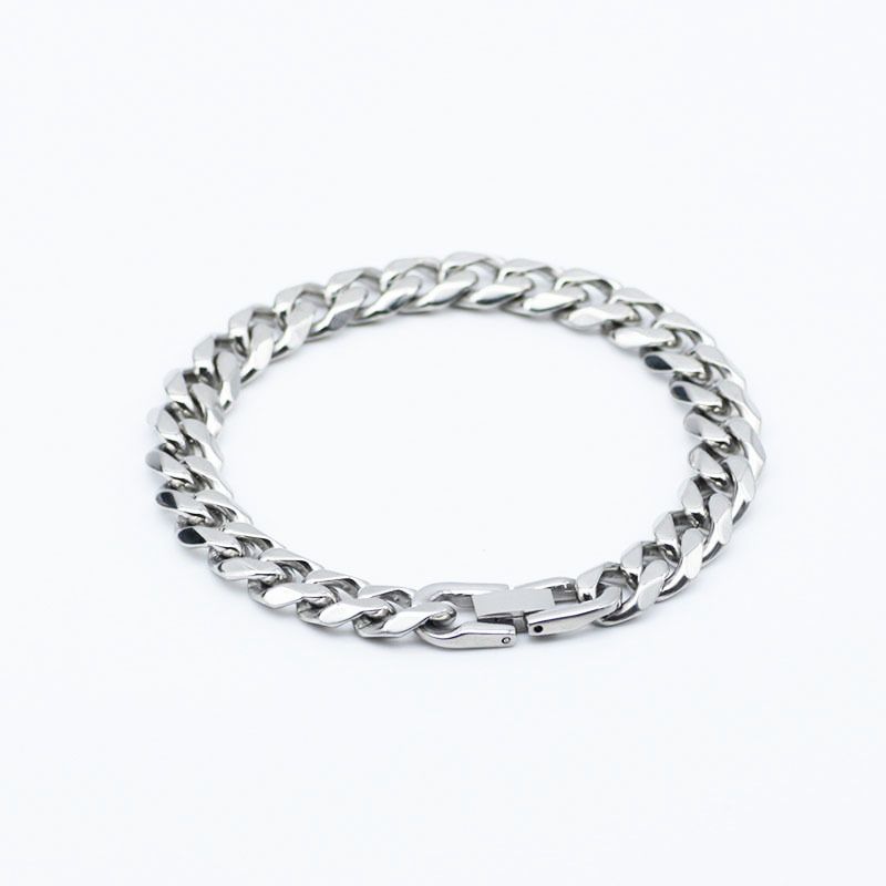 Personalized Titanium Jewelry Bracelet Stainless Steel Single Clasp Six-Sided Polished Men's Cuban Style Cold Talk_ipsvogv.com