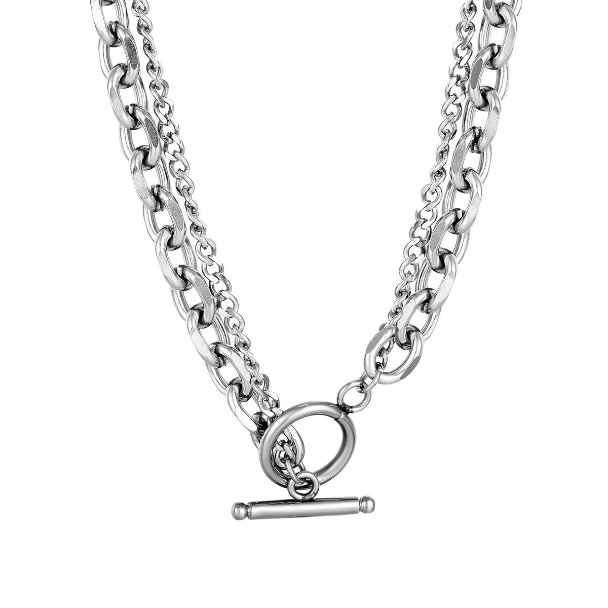 Women's Jewelry Set Fashion Geometric Cross Chain Hip Hop Titanium Steel Necklace Female Necklace Double Layer Silver Jewelry_ipsvogv.com