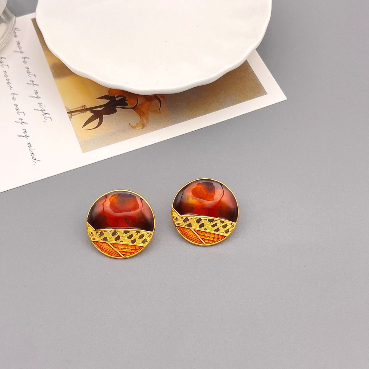 Vintage vintage large style pop colored enamel silver needle earrings, personalized brass electroplating, real gold_ipsvogv.com