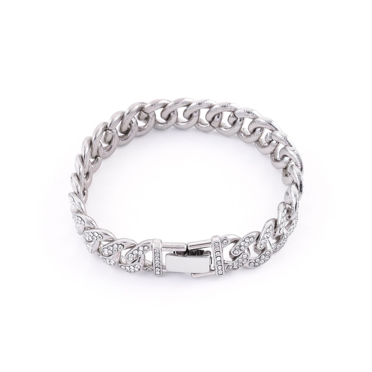 Minimalist Fashion Full Diamond Cuban INS Style Hip-Hop Trendy Personality Unisex Titanium Steel Bracelet_ipsvogv.com