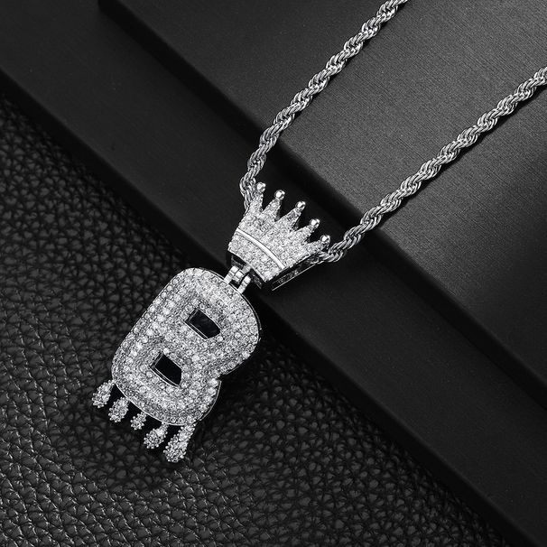 Hip Hop New Product Crown Letter Copper Set Zircon Personalized Niche Design Men's And Women's Pendant Necklace_ipsvogv.com