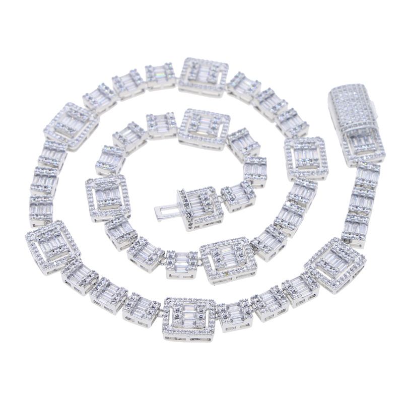 New Men And Women Hip Hop Necklace Inlaid Square Zircon Tennis Chain Gold And Silver Jewelry_ipsvogv.com