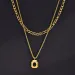 Stylish Black Square Necklace For Men Golden Color 14k Yellow Gold Rope Cuban Box Figaro Wheat Chain Double Layered_ipsvogv.com