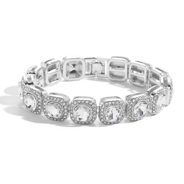 Unisex Hip Hop Full Diamond 13mm Wide Square Diamond Bracelet Inlaid With Diamond Rock Sugar Cuban Chain Square Diamond Hip Hop Men's Bracelet_ipsvogv.com