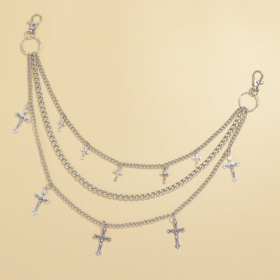 Fashionable Size Cross Pendant, Hip-hop Trend Circle, Geometric Three-layer Metal Pants Chain, Street Gender Free Style_ipsvogv.com
