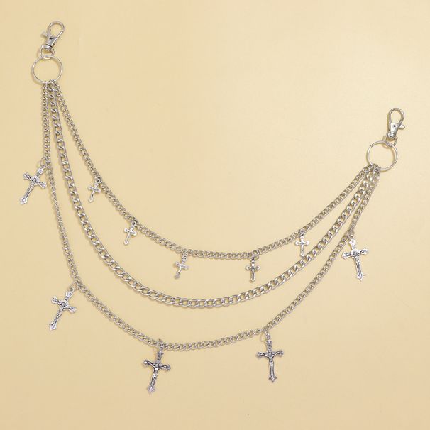 Fashionable Size Cross Pendant, Hip-hop Trend Circle, Geometric Three-layer Metal Pants Chain, Street Gender Free Style_ipsvogv.com