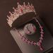 Crown headdress necklace earrings champagne rose red rhinestone birthday crown hair accessories bride wedding dress three piece suit_ipsvogv.com