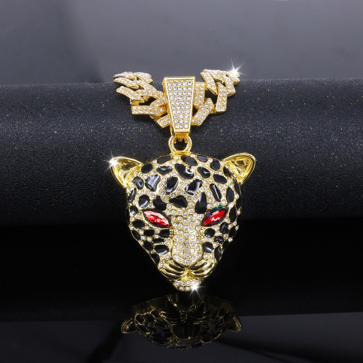 Unisex Exaggerated And Domineering Diamond Studded Leopard Head Pendant HIPHOP Jewelry Trendy Men's Punk Cool Hip Hop Cuban Chain_ipsvogv.com