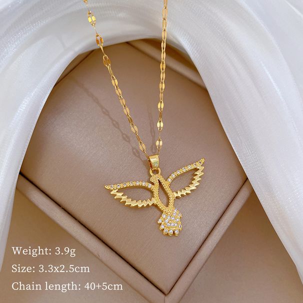 】 Straw 【 Sky Owl Light Luxury Charm Gorgeous Full Diamond Necklace Women's Versatile Clavicle Titanium Steel Chain 【 】_ipsvogv.com