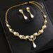Pinduoduo Pearl Women's Fashion Elegant Alloy Water Drop Shape Bridal Dress Accessories Necklace Earrings Set_ipsvogv.com