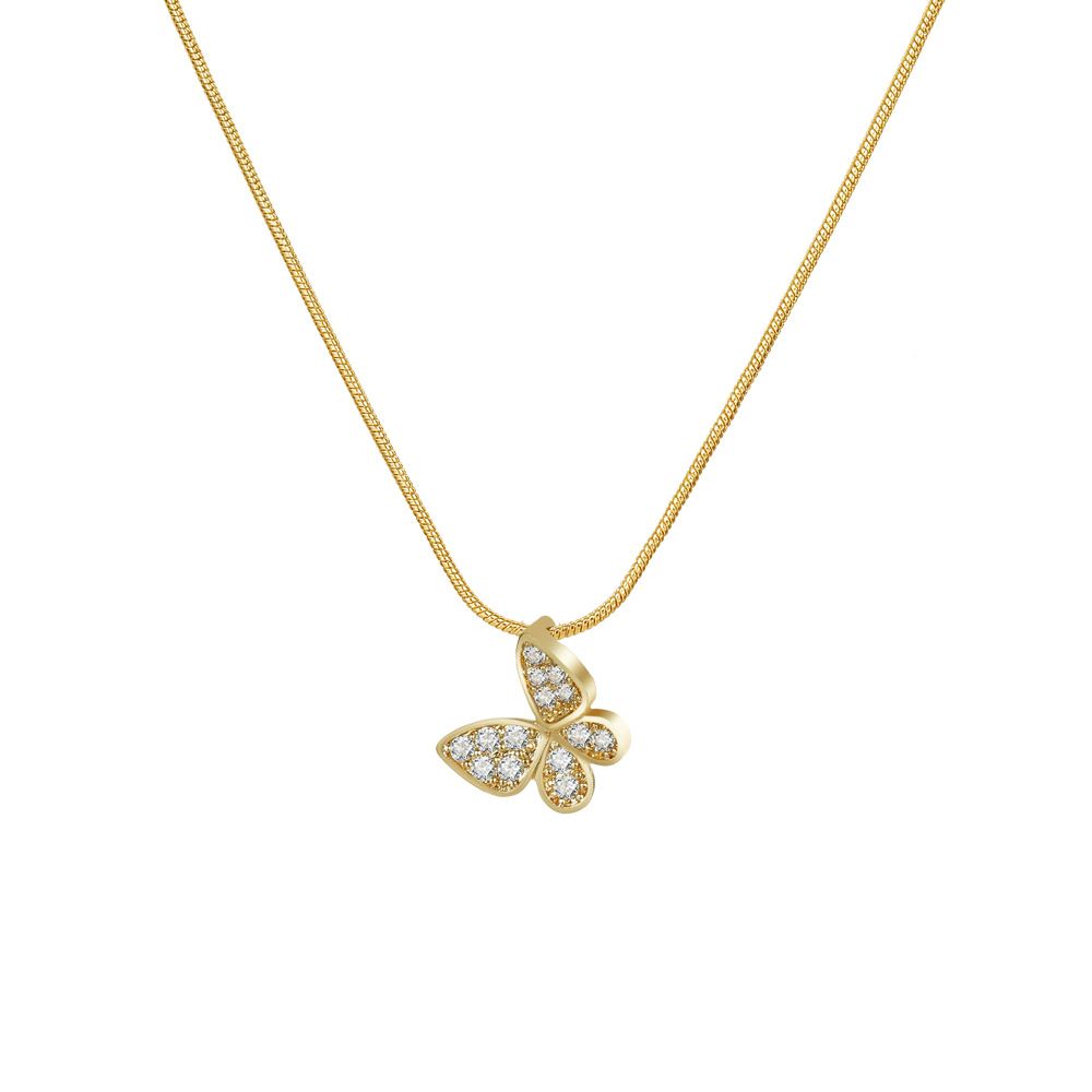 Copper Inlaid Zircon Hollow Butterfly Necklace With Niche Design, Small And Exquisite Collarbone, Round Snake Neck_ipsvogv.com