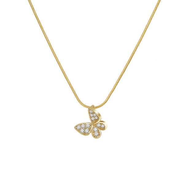 Copper Inlaid Zircon Hollow Butterfly Necklace With Niche Design, Small And Exquisite Collarbone, Round Snake Neck_ipsvogv.com