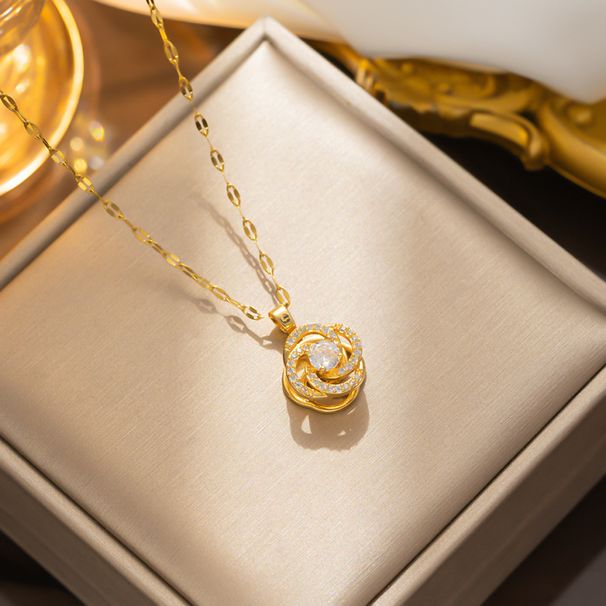 Advanced, personalized, compact, and fashionable rotating zircon four leaf flower necklace, light luxury and niche_ipsvogv.com