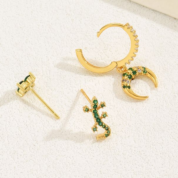 Ins Fashion Personality Earrings Set Inlaid With Zircon Crescent Gecko Niche Design Earrings Versatile Net Red Ear Bone Clip_ipsvogv.com