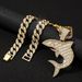 Hip Hop Trendy Animal Whale Fashion Full Diamond Dolphin Pendant Men's Alloy Cuban Chain_ipsvogv.com