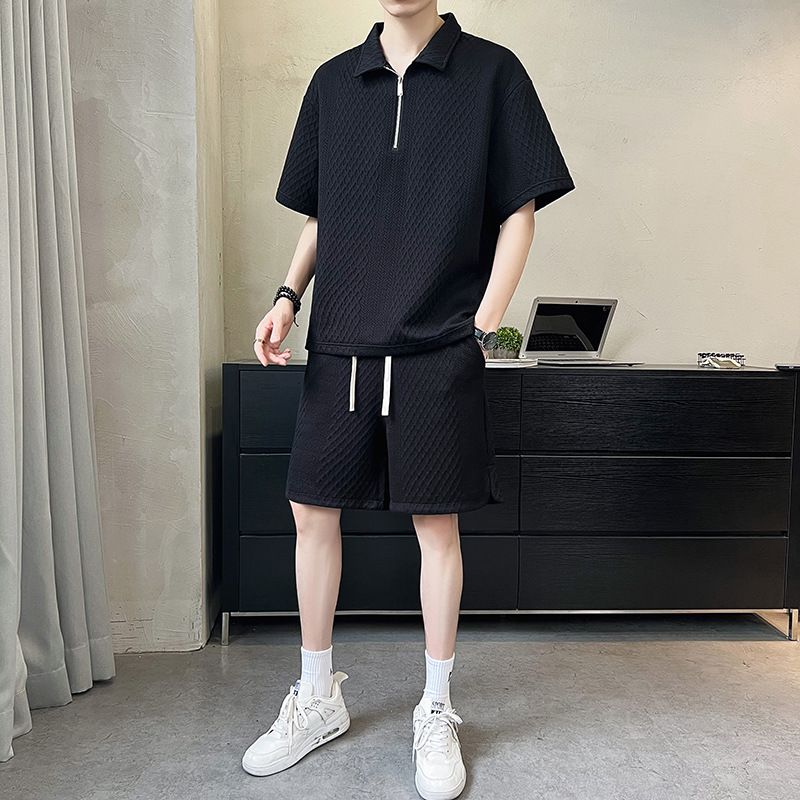 Men's Clothing Ice silk sports suit men summer light luxury men's clothing brand loose short sleeved Polo shirt half zipper_ipsvogv.com