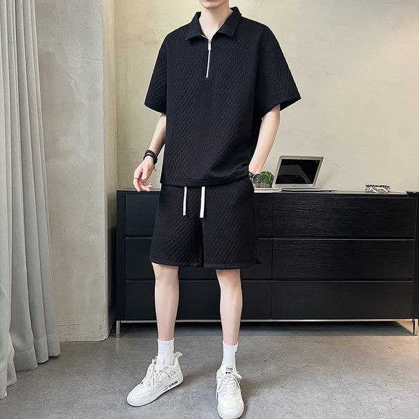 Men's Clothing Ice silk sports suit men summer light luxury men's clothing brand loose short sleeved Polo shirt half zipper_ipsvogv.com