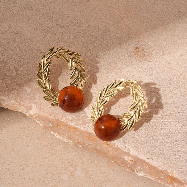 Vintage Metallic Wheat Ear Resin Geometric Silver Needle Earrings_ipsvogv.com