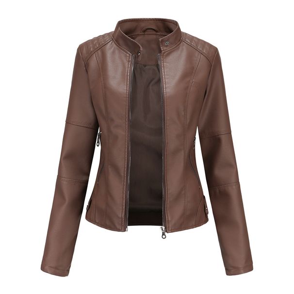 Women's slim jacket Jacket Women's biker jacket large size standing collar leather jacket_ipsvogv.com