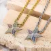 New Menss Hip Hop Colorful Cubic Zirconia Star Pendant Necklace Full Diamond Multi-color Pentagram Charm Brooch Copper_ipsvogv.com