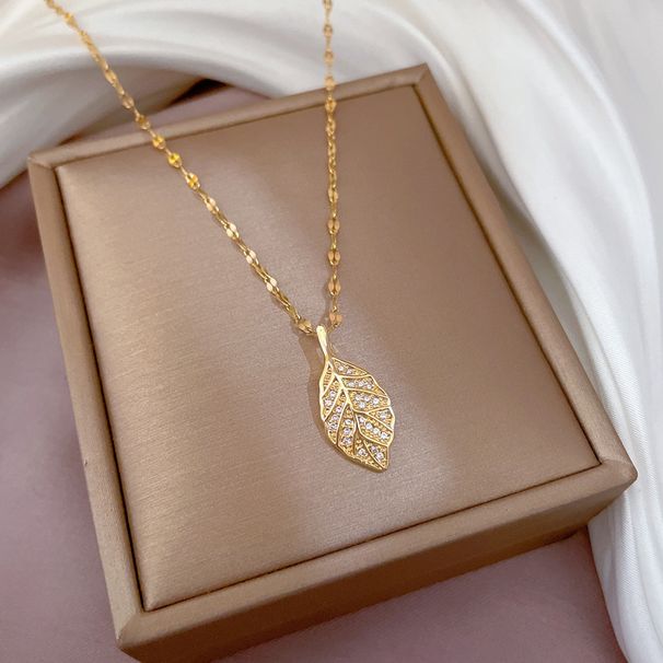 Titanium Steel 【 】 Luxury Micro Inlaid True Gold One Leaf Wealthy Necklace For Women, New Clavicle Chain, Light Luxury, 【 】 Women, Chain, ,_ipsvogv.com