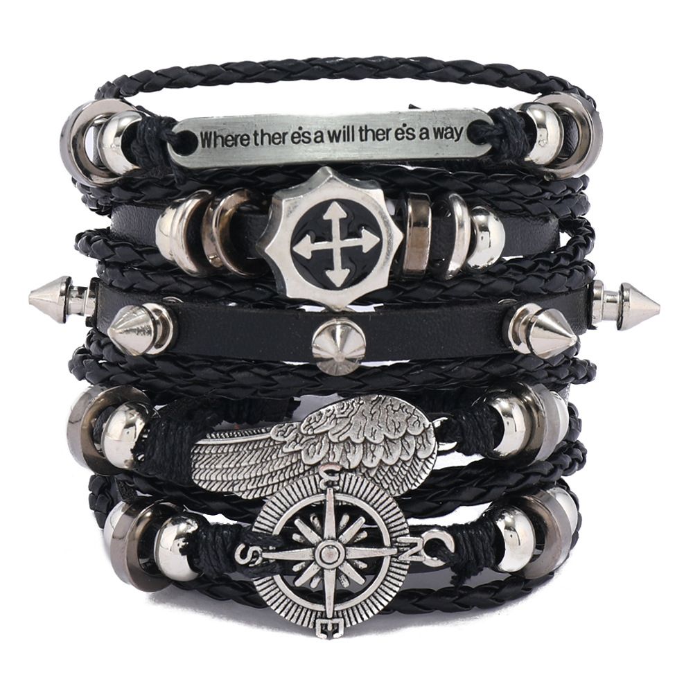 New Compass Wing Multi-layer Punk Style Handmade DIY Woven Leather Bracelet Set_ipsvogv.com