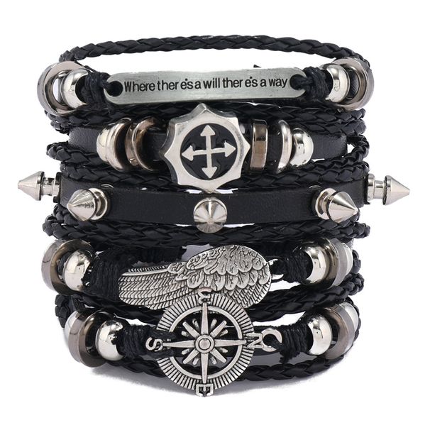 New Compass Wing Multi-layer Punk Style Handmade DIY Woven Leather Bracelet Set_ipsvogv.com