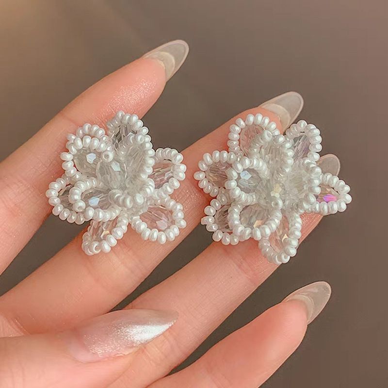Unisex Super Fairy Crystal Pearl Flower Earrings For Women New Sweet High End Earrings Light Luxury Unique Temperament Earrings_ipsvogv.com