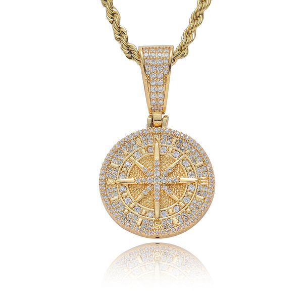 Unisex Compass Pendant Full Of Zircon Hip Hop Pendant Fashion Personality Trendsetter Men And Women Necklace Accessories_ipsvogv.com