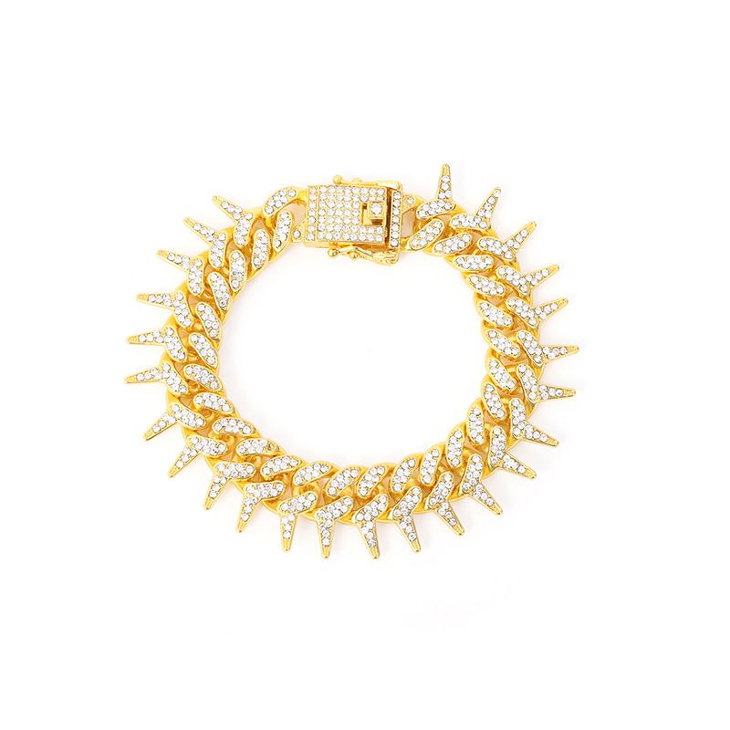 New full diamond rap thorny thorn diamond Cuban chain punk retro hip hop trendy brand clavicle chain short necklace_ipsvogv.com