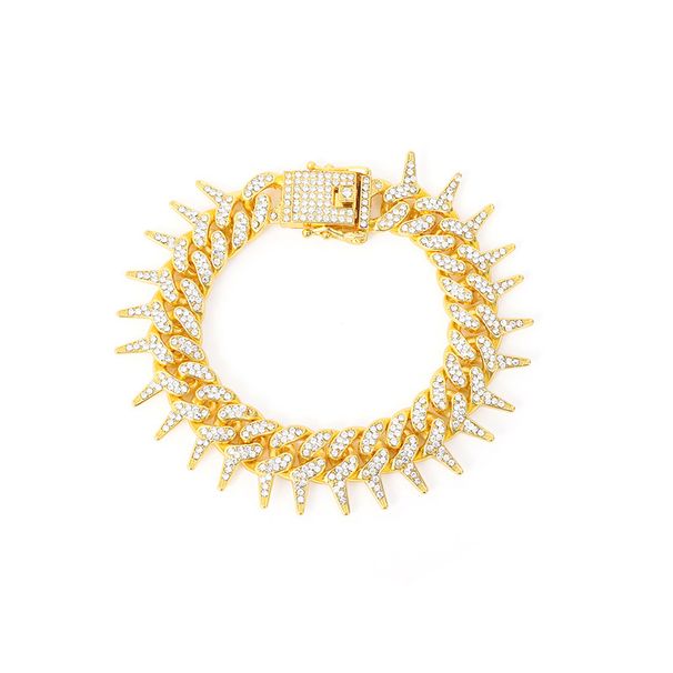 New full diamond rap thorny thorn diamond Cuban chain punk retro hip hop trendy brand clavicle chain short necklace_ipsvogv.com