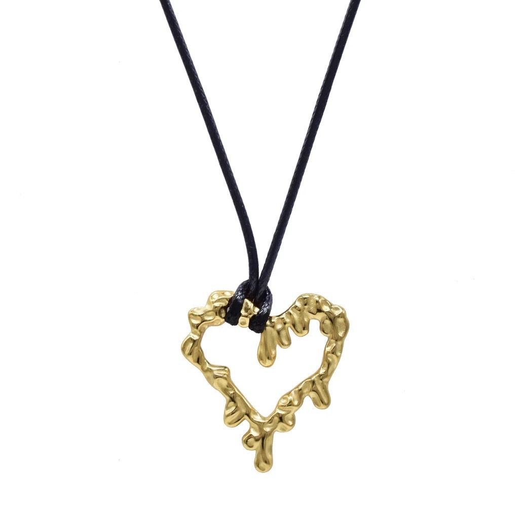 INS Gold Plated Titanium Steel Valentine's Day Lava Love Black Leather Rope Necklace_ipsvogv.com