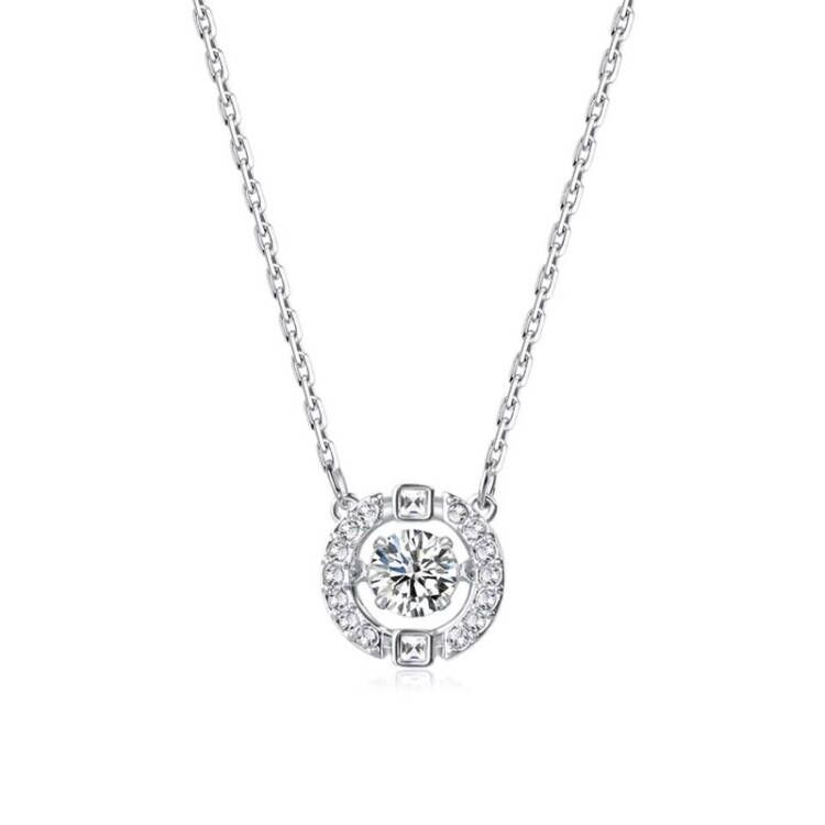 Element Style Crystal Round Smart Beating Heart Necklace Clavicle Chain_ipsvogv.com