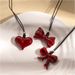 Autumn Winter Burgundy Ribbon Heart Bow Pendant Necklace Light Luxury Ancora Red Versatile Long Sweater Chain_ipsvogv.com