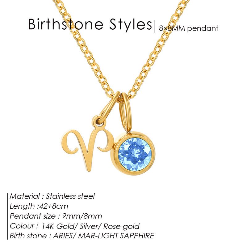 Women's Jewelry Three-dimensional Birthstone Pendant Necklace Twelve Zodiac Signs Colored Water Diamond Stainless Steel Gold-plated Necklace_ipsvogv.com