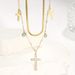 Turquoise Stainless Steel Necklace - Double Layer Diamond Cross Pendant With Gold Plated Chain_ipsvogv.com