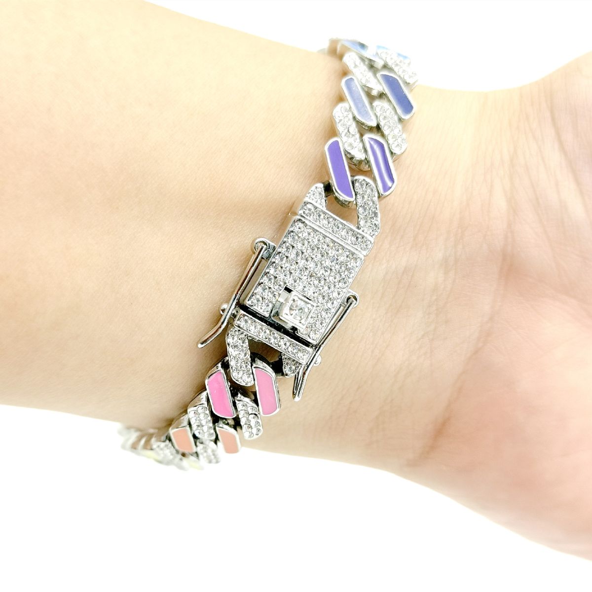 Unisex Popular 10mm Diamond Rainbow Full Diamond Alloy Men's Necklace High End Hip Hop Cuban Chain_ipsvogv.com
