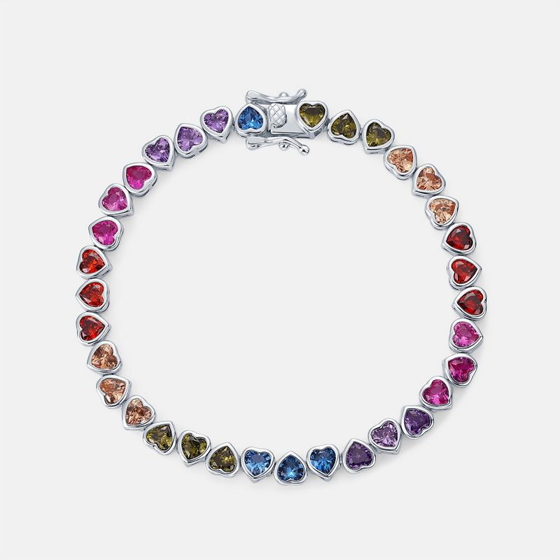 Love rainbow zircon bracelet S925 silver package inlaid with colorful zirconium colored gemstone hand jewelry simple light luxury fashion women_ipsvogv.com