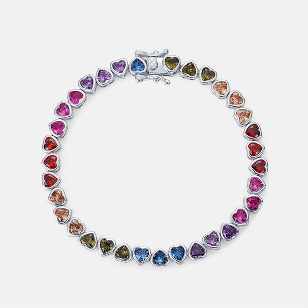 Love rainbow zircon bracelet S925 silver package inlaid with colorful zirconium colored gemstone hand jewelry simple light luxury fashion women_ipsvogv.com